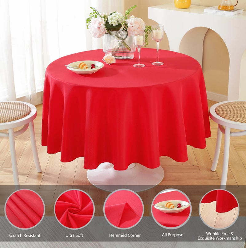 Craft And Party Round Tablecloth, 120 Inch Red Tablecloth, Polyester Fabric Washable Table Cloth for Home, Party, Wedding or Restaurant Use. - Image 2